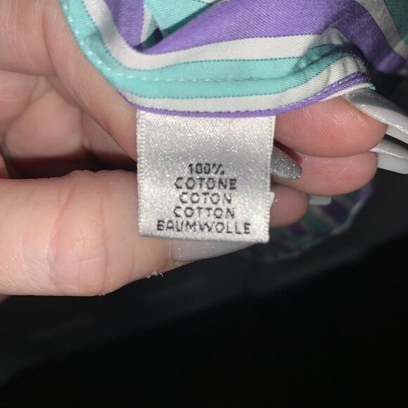 Equilibrio Milano Purple Teal Striped Button Down Long Sleeved Shirt Size Large - Picture 7 of 7